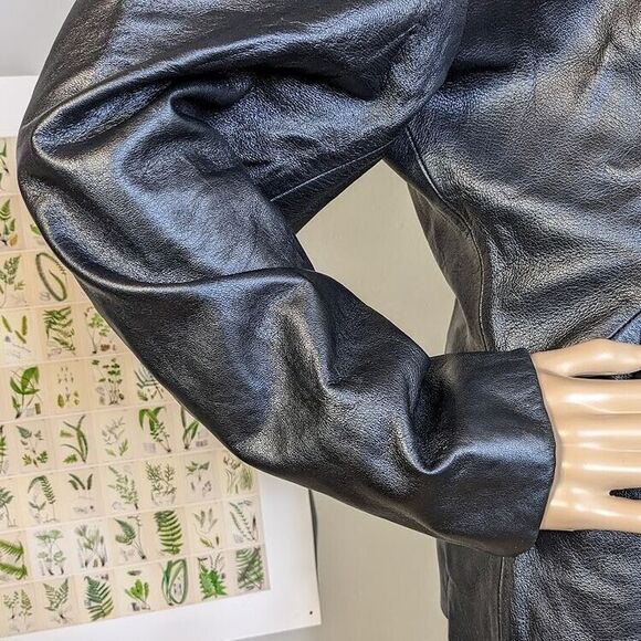 Vintage 90s DV Design Black Leather Jacket Button Front Junior's Size 11 - Picture 11 of 12